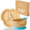 bamboo bamboo Piatto Baby & Ciotola Svezzamento Set, Ventosa per Pappa e Svezzamento, Piatto Diviso Bamboo, Ciotola Toddler & Cucchiaio Baby, Piatti per Bambini da 6 Mesi (Blu)