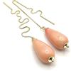 Generico Orecchini con Fili in Vermeil e Gocce Corallo Rosa, Pendenti Lunghi, Gioielli Minimalisti, Bijoux Matrimonio, Made in Italy
