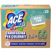 ACE Gentile Maxi Tabs - 18 Tabs idrosolubili monodose di candeggina delicata per lavatrice. Smacchia e igienizza, adatta a capi colorati, zero sprechi zero schizzi, con ossigeno attivo