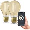 CALEX Lampadina LED Smart, E27, A60, Filamento Oro, luce calda, Dimmerabile, controllo app Wi-Fi & vocale, Confezione da 2