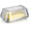 HDCRYSTALGIFTS Burriera in vetro da 16,5 cm con coperchio per piano di lavoro, burriera in cristallo con coperchio, vassoio per burro coperto in cristallo, porta burro, lavabile in lavastoviglie, 16,5