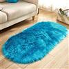 GUOCU Tappeto Salotto Pelo Lungo Ovale Pelliccia Sintetica Soffice Scendiletto Tappeto Peloso Piede Pad Moquette Peluche Antiscivolo Tappetino Tappeti Soggiorno Divano Camera da Letto Blu-1 90x150CM
