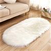 GUOCU Tappeto Salotto Pelo Lungo Ovale Pelliccia Sintetica Soffice Scendiletto Tappeto Peloso Piede Pad Moquette Peluche Antiscivolo Tappetino Tappeti Soggiorno Divano Camera da Letto Bianca 70x150CM