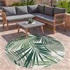 Paco Home Tappeto per interni ed esterni con tessuto piatto e design floreale di palme in stile giungla inciso in verde, Dimensione:Ø 160 cm tondo