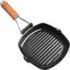 FABULETTA Bistecchiera in ghisa con rivestimento antiaderente e manico in legno pieghevole, 20 cm, per induzione a gas elettrica, resistente al calore, antigraffio, ideale per campeggio, picnic, barbecue