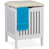 Relaxdays Pouf Portabiancheria per Bagno, Sgabello Contenitore, 40 L, Raccogli Biancheria, Design, 55x41x41 cm, Bianco