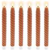 Relaxdays Candele LED a Stelo, Set 6, Fiamma tremolante, Cera Vera, Senza Fiamma, Rosa Antico, 25 x 2.2 cm