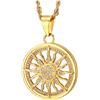 COOLSTEELANDBEYOND Uomo Donna Colore Oro Fiamma Fuoco Sole Lama Cerchio Ciondolo, Collana Pendente con Zirconi, Acciaio, 75cm Catena