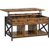VASAGLE Tavolino da Salotto con Piano Sollevabile, Tavolino da Caffè, Vano Nascosto e Scomparti Aperti, Struttura in Acciaio, 50 x 100 x (46,5-62) cm, Marrone Vintage e Nero LCT202B01
