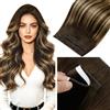 LaaVoo Extension Biadesive Capelli Veri Genius PU Trama Lunga Balayage Marrone Cioccolato a Caramello e Biondo 45cm 90g 4pcs, Capelli Remy Lisci, Leggeri e Morbidi, per Uso Domestico #4-4-27