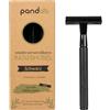 pandoo Rasoio in metallo nero e oro rosa - Classico rasoio di sicurezza per uomo e donna - sostenibile, privo di plastica e delicato sulla pelle - Rasatura a umido profonda con lame intercambiabili (nero)