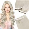LaaVoo Extension Biadesive Capelli Veri Genius PU Trama Lunga Biondo Platino 55cm 50g 1pcs, Capelli Remy, Volume Istantaneo, per Feste e Cerimonie #60