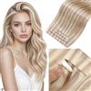 LaaVoo Extension Capelli Veri Biadesivo Genius PU Trama Biondo Sporco Highlight Biondo Candido 50cm 120g 4pcs, Capelli Remy, Lunga Durata, per Cerimonie Importanti #18-613