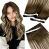 LaaVoo Extension Biadesive Capelli Veri Genius PU Trama Lunga Balayage Marrone Scuro a Marrone Chiaro e Biondo 55cm 50g 1pcs, Capelli Remy, Volume Istantaneo, per Feste e Cerimonie #3-8-24