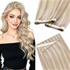 LaaVoo Extension Capelli Veri Biadesivo Genius PU Trama Biondo Sporco Highlight Biondo Candido 60cm 50g 1pcs, Capelli Remy Lisci, Pienezza Naturale, per Capelli Finissimi #18-613