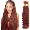 Heiowuio 34 34 Inch Bulk Human Hair For Braiding #33 Reddish Brown Color Deep Wave Unprocessed Capelli Umani Tissage Brazilianne Real Human Hair 50g/Bundles