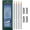 Faber-Castell Grip 2001 - Matita in grafite + tappo per gomma, impugnatura ergonomica punteggiata, disegno tecnico, schizzi, scrittura, busta, confezione regalo da 4 matite e gomme (2B)