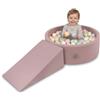 KiddyMoon Area Giochi in Schiuma con Piscina di Palline 90x30cm e Rampa 100 Palline 7cm per Neonati e Bambini - Erica: Celeste Giallo Pastello Bianco Menta Rosa Cipria