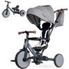KRIDDO Triciclo evolutivo 8 in 1 per bambini 18 mesi-5 anni, Triciclo passeggino con maniglione, triciclo e bici senza pedali, cintura a 5 punti, cappottina pieghevole e borsa portaoggetti, Grigio