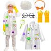 Wbesty Costume da scientista per bambini, 6 pezzi, con camice da laboratorio, parrucca, guanti, papillon e lente d'ingrandimento per vestire e giochi di ruolo scientifico, 7-8 anni