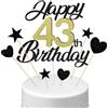 Conruich Decorazione per Torta di Compleanno 43 anni Uomo Donna, Cake Topper Happy 43th Birthday Oro Nero, Torta Torta Stella Cuore Nero per Decorazione Festa 43 anni Compleanno Donna Uomo