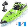 ARRIS Barca RC ad alta velocità con telecomando da 2,4 GHz, 2 batterie ricaricabili e luci a LED per piscina, laghi d'acqua, jet boat RTR per adulti, regali giocattoli (verde)
