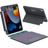 Saltburn Custodia per tastiera iPad 9a/8a/7a generazione 10,2, iPad Pro 10,5 Air 3 (2021/2020/2019/2017) con portamatite, tastiera retroilluminata staccabile con cavalletto, trackpad Combo Touch, nero
