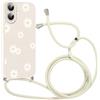 Coalbooliy Custodia con Cordino per iPhone 16 Plus 6,7 Cover del Modello Fiore Bianco con Laccio Collana Morbido TPU Bumper Silicone Antiurto Protettivo Case Regolabile Cellulare Girocollo, 05