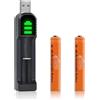 Pickle Power AAAA, 2 Batterie Ricaricabili NI-Mh AAAA da 500 mAh, con Caricatore USB per Surface Pen/Touch Pen/Google pixebook, spazzolini da denti/mouse