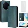 OUEAYIEN Cover per Vivo X300 Pro 5G Custodia a Libro con Vetro Temperato Blocco RFID Antiurto Pelle Portafoglio Porta Carte Supporto Vintage Flip Custodia per Vivo X 300 Pro 300Pro X300Pro 5G Verde