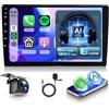 Rimoody 6G+128G 8 Core Android Autoradio 2 Din Wireless Carplay Android Auto, 9 Schermo IPS, AI Microfono con Riduzione del Rumore, Mirror Link Bluetooth FM/RDS EQ/DSP WiFi GPS Comandi al Volante Retrocamera