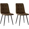 JIJIAN Set di 2 Sedie da Pranzo in Velluto, Sedie da Cucina Moderne Imbottite con Gambe in Metallo Nero, Design a Quadri, per Sala da Pranzo e Cucina, Marrone