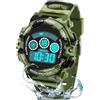 DTKID Orologio per Bambini per Ragazzi con Display a LED a 7 Colori, con Sveglia, Timer, Datario, Impermeabile 5 ATM, per Sport all'Aria Aperta, Colore Mimetico Verde