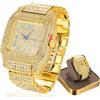 HALUKAKAH Diamante di Moissanite Orologio per Uomo - Placcato Oro Vero 18k,Quarzo Svizzero Quadrante Quadrato Numeri Romani,200G Pesante,3 Lati Iced Out,Cinturino 22cm - Scatola Regalo Inclusa