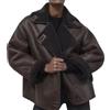 Generic Donne spesso Sherpa Foderato Finto Camoscio Giacca Oversize Cappotto di Pelle Shearling Pile Moto Giacca Biker Inverno Cappotto (Marrone,XS)