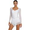 ranrann Donna Vestito da Ballo Latino Americano Senza Schiena con Strass Nappa Body da Ginnastica Balletto Abito da Pattinaggio Tango Rumba Salsa Jazz Saggio Bianco S