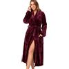 RONGTAI Accappatoio da donna in pile, caldo e lungo, camicia da notte, Borgogna, Medium