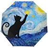 Drekrid Ombrello da viaggio per la pioggia, ombrello da donna con gatto nero e notte stellata, antivento, automatico, pieghevole, con apertura automatica, piccolo e compatto, per pendolari, auto