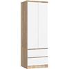 AKORD | Armadio STAR S | 60 cm Due Ante | 2 Cassetti con ripiani e Asta Appendiabiti | Mobiletto Cameretta Camera da Letto | Guardaroba | Pannello in laminato 16 mm | Sonoma/Bianco