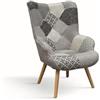 KONTE.DESIGN Poltrona HAVANA in tessuto patchwork grigio e gambe in legno
