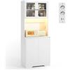 Xbro Credenza Cucina Alta con LED RGB e Presa Integrata, Mobile Cucina Salvaspazio con Vano Microonde e Ante in Vetro, Dispensa Moderna Coffee Station, 73x40x180 cm