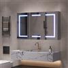 LKPOMI Specchio Bagno con Luce LED, Specchio Bagno Contenitore con 3 Ante e Ripiano Regolabile, Mobile Bagno con Specchio, Touch 3 Luci (Bianco 3 Ante B, 100 x 13,5 x 60 cm)
