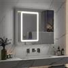 LKPOMI Specchio Bagno Contenitore con Luce LED, Specchiera Bagno con Ripiani Regolabili, Mobile Bagno con Specchio a Due Ante, Touch 3 Luci (Bianco 2 Ante, 70 x 13,5 x 60 cm)