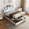 BLSYHDH Letto imbottito da 140 x 200 cm, letto matrimoniale con LED, letto idraulico con porta USB e USB-C, letto funzionale per ragazzi con rete a doghe, letto a molle con vano portaoggetti