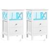 Yaheetech Set 2 Comodini Camera da Letto con illuminazione LED Regolabile Tavolino con Stazione di Ricarica Comodino con 2 Cassetti e 1 Ripiano Aperto per Camera da Letto Soggiorno