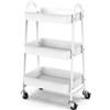 Globalmix Carrello scaffale mobile a 3 livelli, con ruote, con maniglia, 2 freni, cestini in metallo, facile da montare, camera da letto, cucina, ufficio, bagno (bianco)