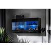 Komodee, Vetrina Savona - Armadio in vetro, Nero/Nero, larghezza 100 cm x altezza 50 cm x profondità 30 cm, LED Blu, 2 ripiani in vetro, 2 ante per soggiorno, cucina