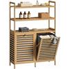 HOMCOM Mobile Portabiancheria da Bagno Bambù 2x38.7L 80x30x118 cm Rovere