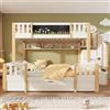 Trdlpyn Letto a Castello per Bambini 90x200 e 140x200 CM, Letto a Soppalco con Lavagna, Scaletta Portaoggetti, Cassetti e Scaffale Aperto a Tre Scomparti, Struttura del letto in Legno (Senza Materasso)