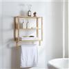 [en.casa] Scaffale da Parete in Bambù con 3 Ripiani Mensola da Muro con Barra Porta Asciugamano Portasalviette Scaffale Pensile per Bagno Cucina 58,5 x 52 x 21 cm color Naturale